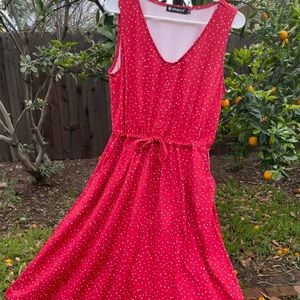 Pretty Polka-Dot Red and White Dress With Tie and Pockets!!!